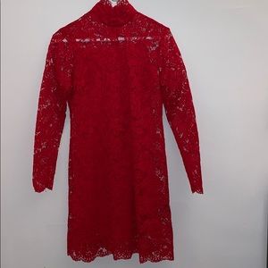 Red lace high neck dress with slip